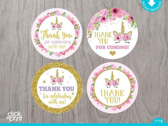Unicorn Birthday Thank You Tags Print Yourself, Printable Party ...