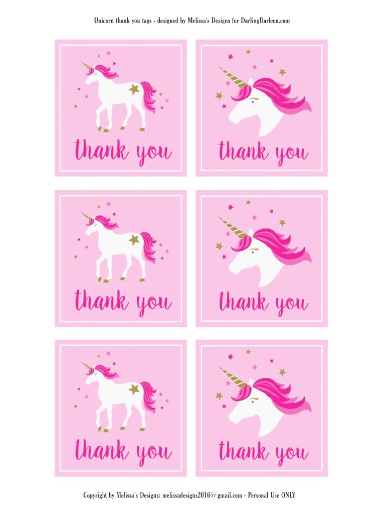 printable unicorn thank you
