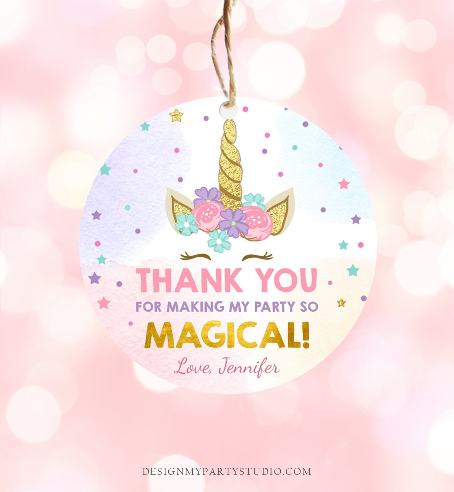 printable unicorn thank you