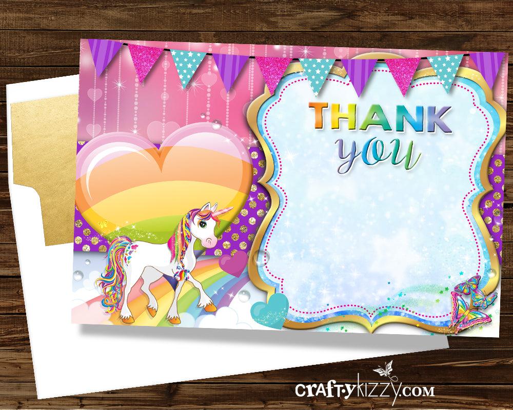 Rainbows and Unicorns Printable THANK You Card - Unicorns - Girls Birthday  Thank You Cards - INSTANT DOWNLOAD