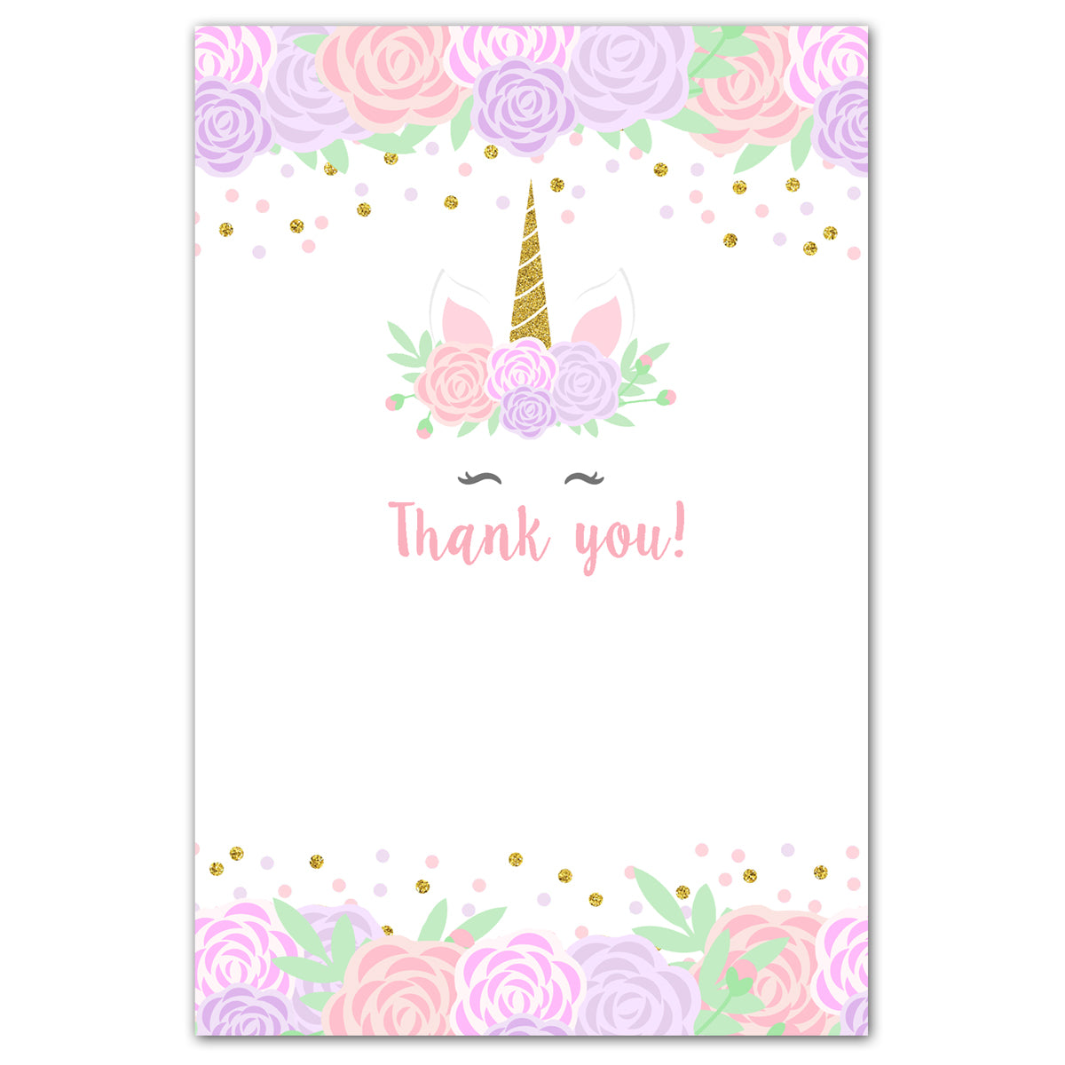 30 unicorn thank you cards purple pink birthday black with ...