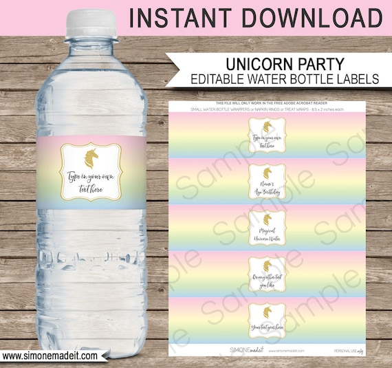 printable unicorn water bottle labels