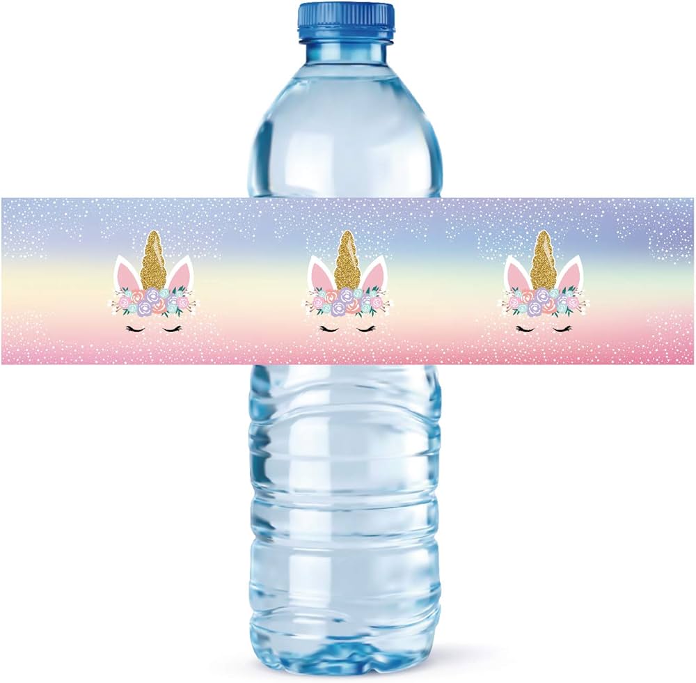 Amazon.com: 24 Unicorn Bottle Wraps Waterproof Bottle Labels Baby ...