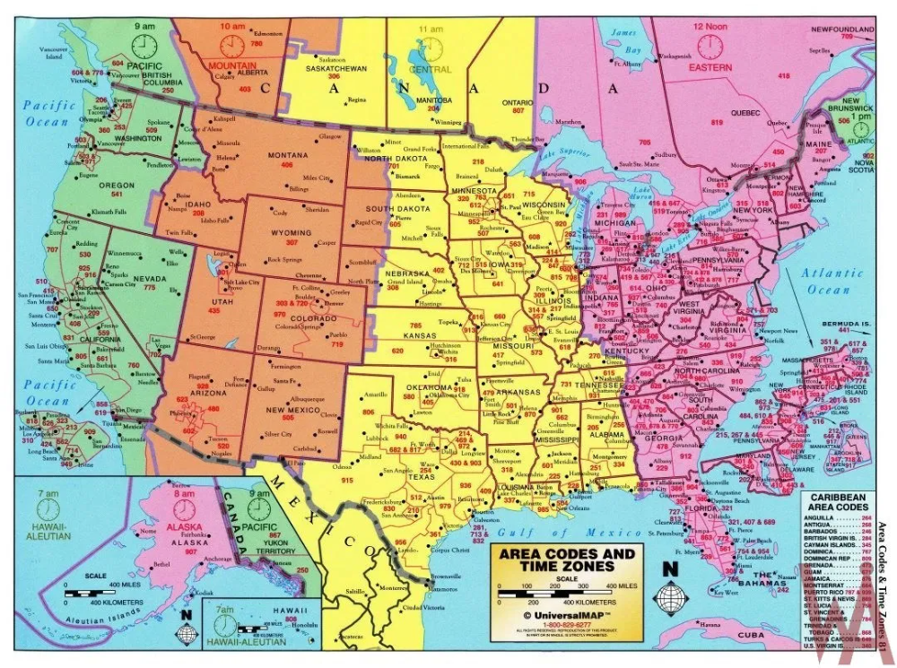 The Large Detailed USA Area Code Map | US Time Zone Map | WhatsAnswer