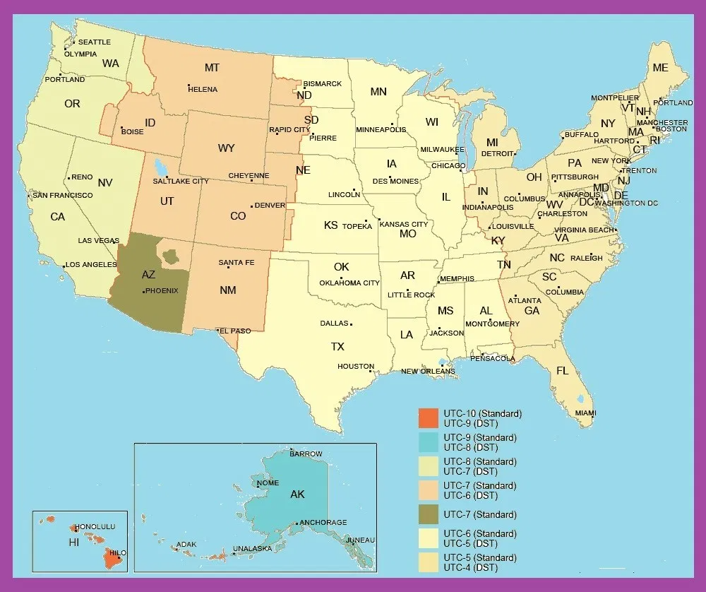 Time zone map usa hi-res stock photography and images - Alamy