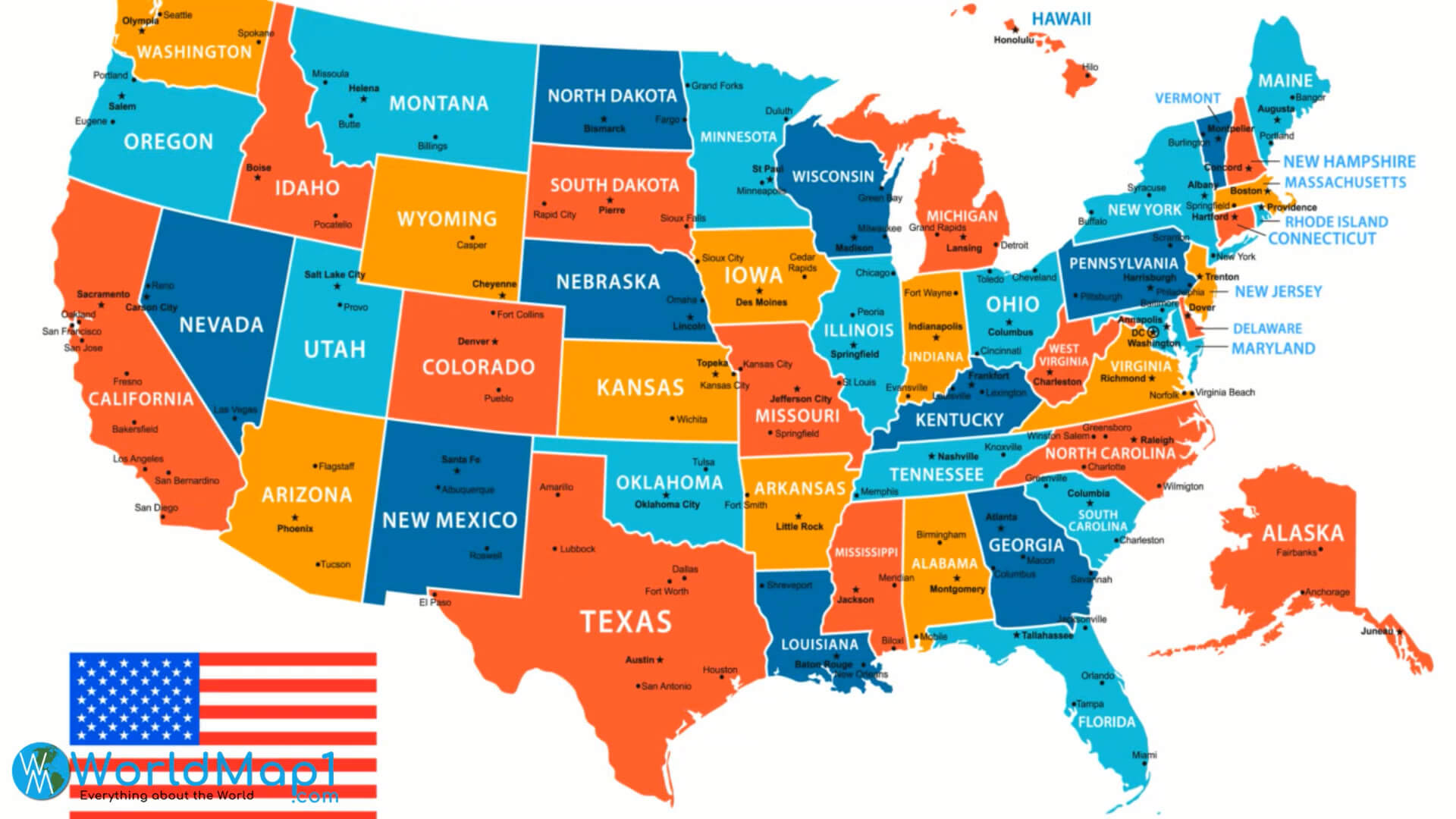 printable united states map with state names and capitals
