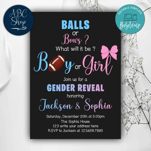 Printable Football Balls and Bows Gender Reveal Invitation DIY ...