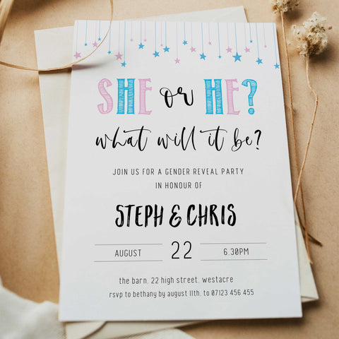 EDITABLE Gender Reveal Baby Shower Invitation - Baby Invitations ...