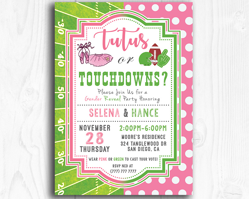 Tutus or Touchdowns Printable Gender Reveal Invitation | The Baby Bee