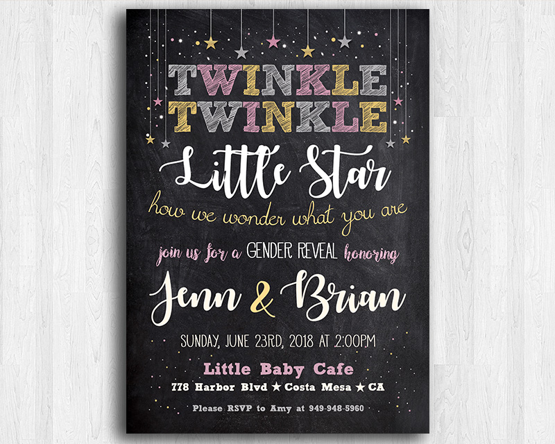 Twinkle Twinkle Little Star Printable Gender Reveal Invitation ...