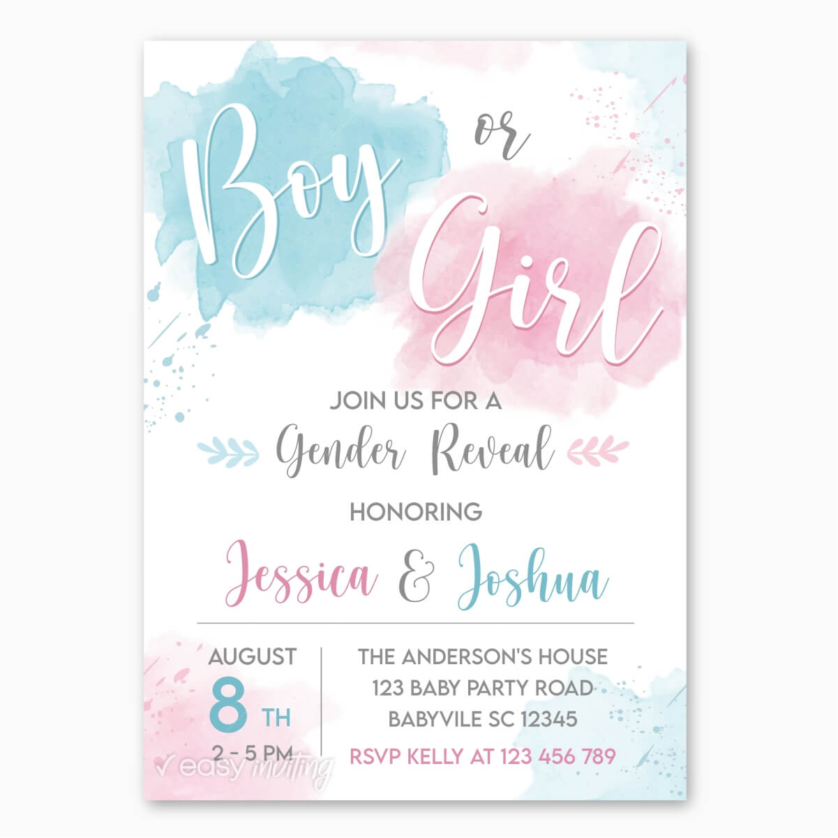 Modern Watercolor Gender Reveal Invitation
