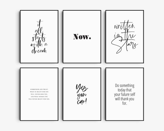 Printable quotes. Wall art SET OF 6. Inspirational, motivational,  encouraging quotes. Black and white quote art. Clean, minimal, aesthetic.