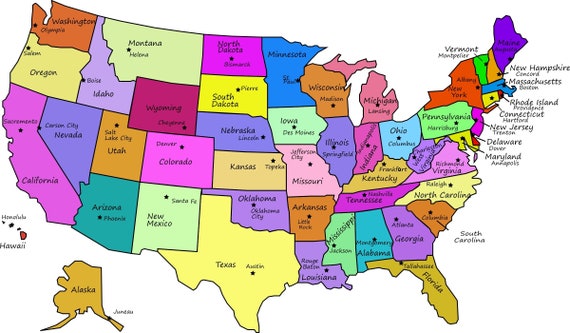 UNITED STATES MAP With Capitals Glossy Poster Picture Banner Print ...