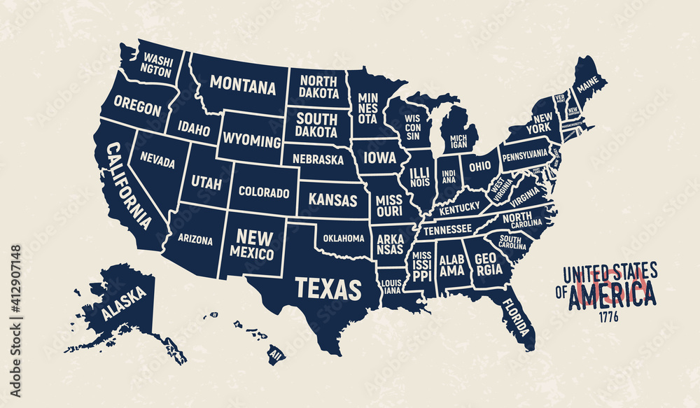 United States map. Vintage USA map with state names. Poster of US ...