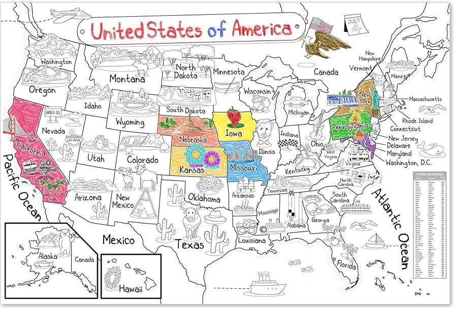 Amazon.com: Dekali Designs US Map Coloring Poster - 52x35 Inches ...