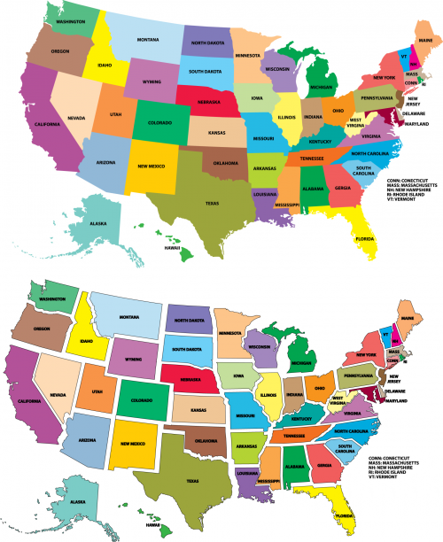USA Map - Full Color with State Names - KidsPressMagazine.com