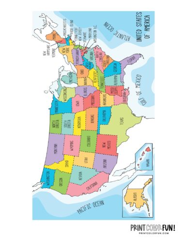 US maps to print and color - includes state names, at ...