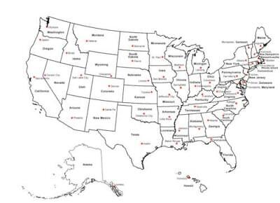 BLANK UNITED STATES MAP POSTER PICTURE PHOTO PRINT states capitals usa us  3033 | eBay