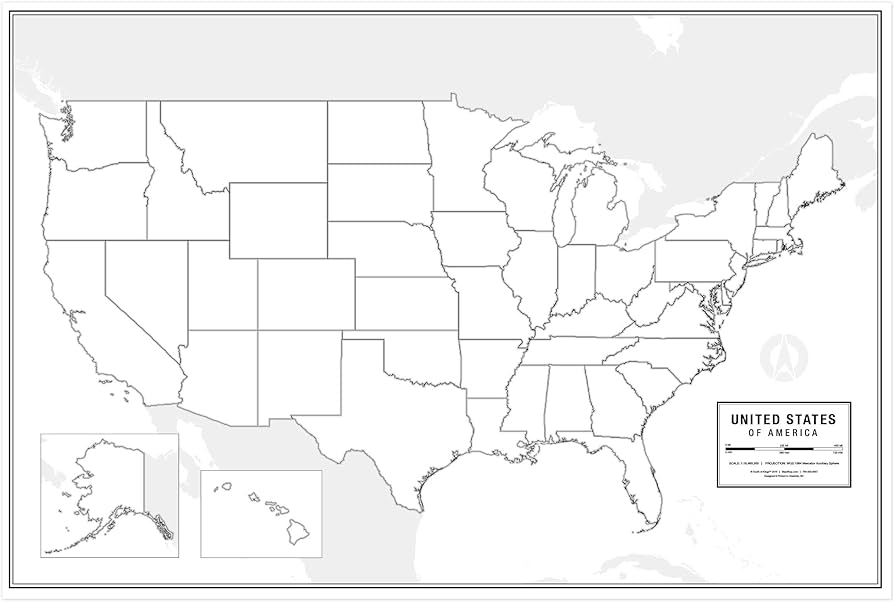 Amazon Com Large Blank United States Outline Map Poster Printable Us Map Poster 31 