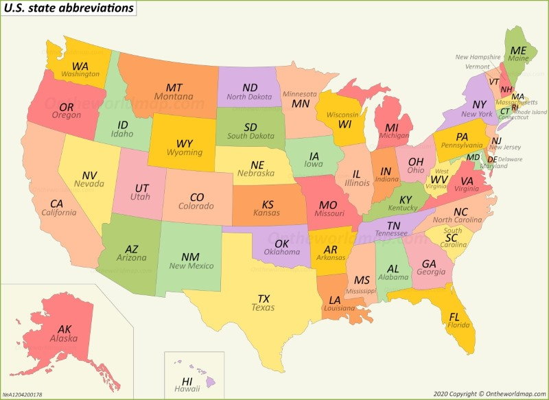 printable us map with abbreviations