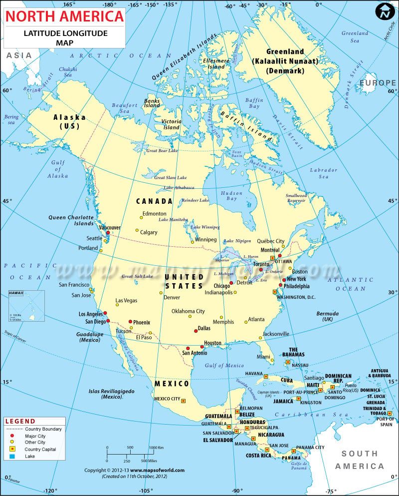 North America Latitude and Longitude Map