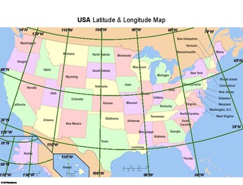 printable us map with longitude and latitude lines