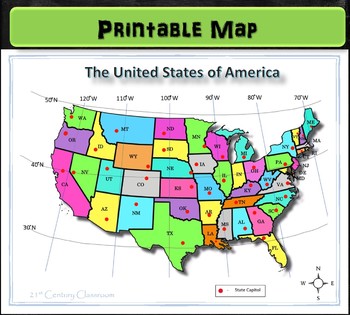 printable us map with longitude and latitude lines