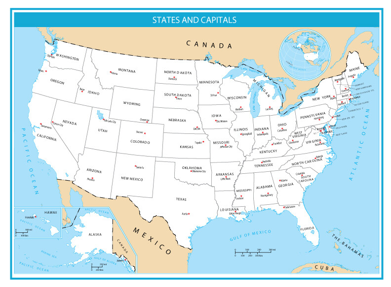 printable us map with state names and capitals