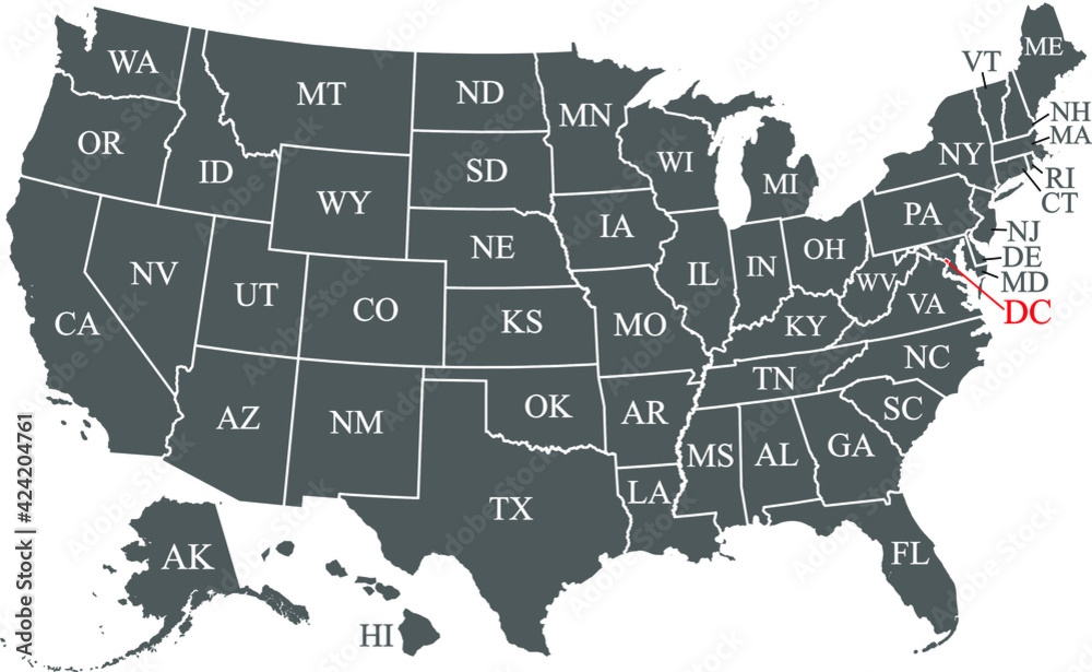 USA map states and capitals printable Stock-Vektorgrafik | Adobe Stock