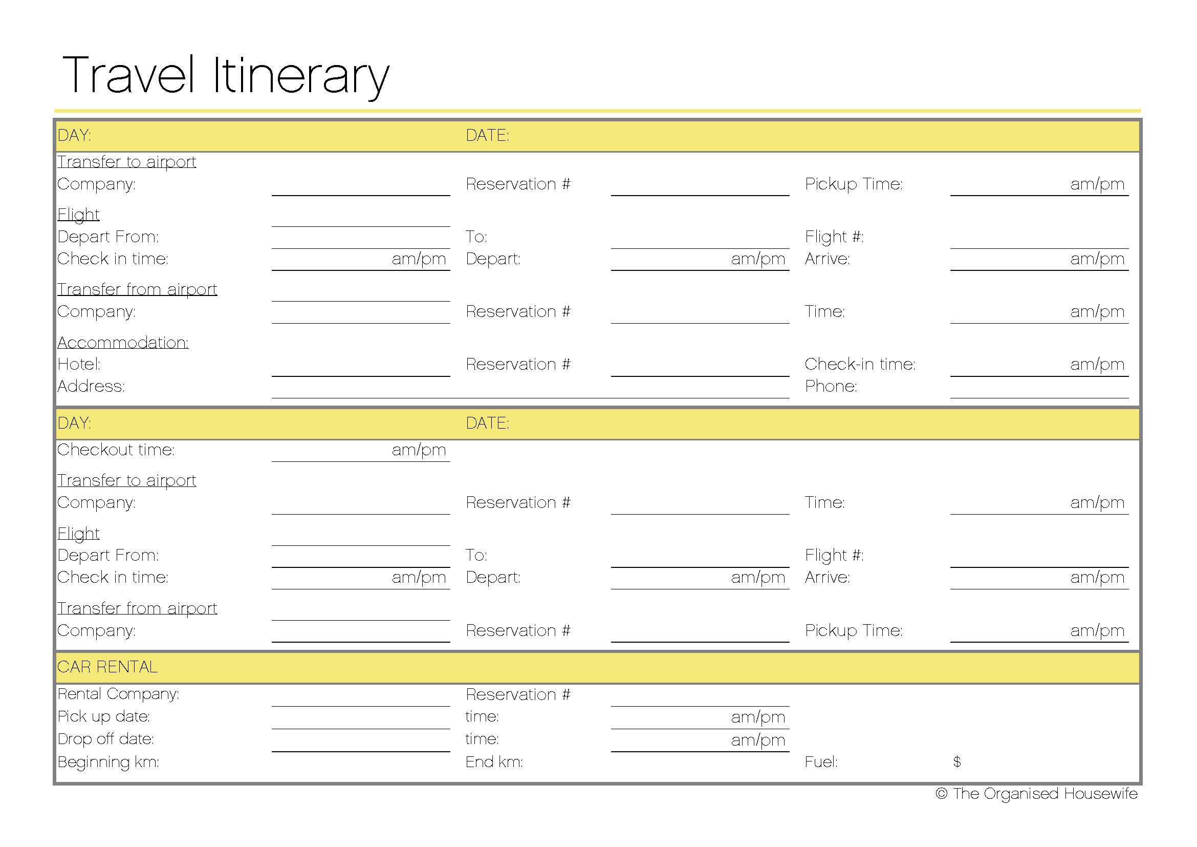 Free Printable - Travel Itinerary - The Organised Housewife