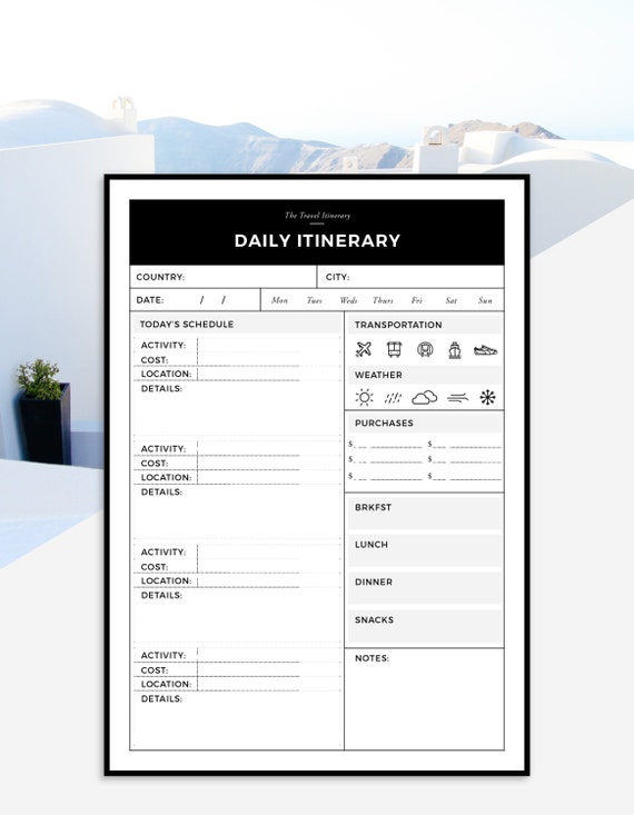 Travel Itinerary Printable Daily Trip Itinerary Daily Printable ...