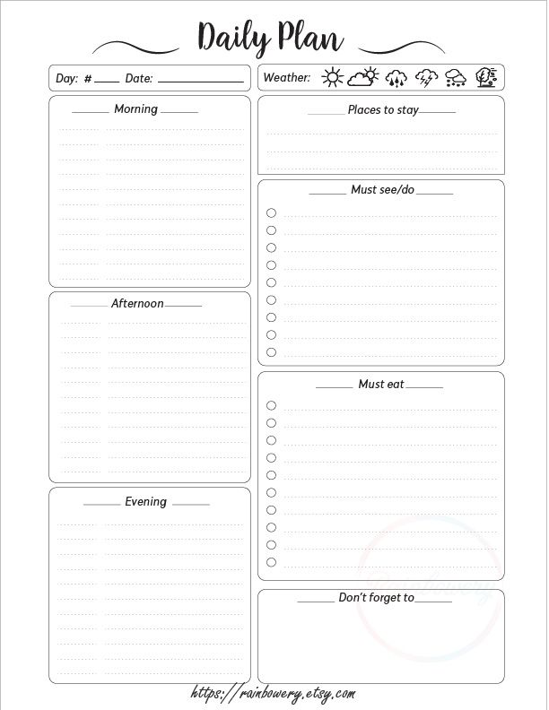 Vacation Daily Plan Printable for Family Trip