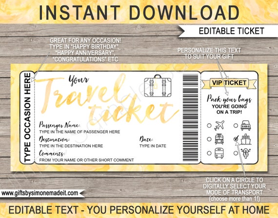 Surprise Travel Ticket Gift Idea Printable Boarding Pass Template ...