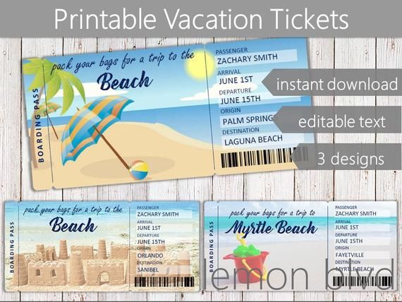 Surprise Beach Trip Ticket Tropical Vacation Tickets Instant ...