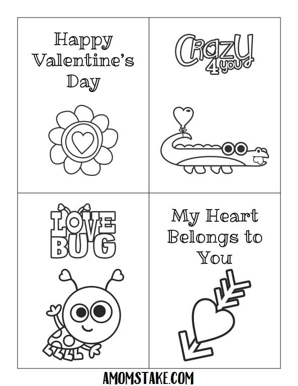 printable valentine cards to color