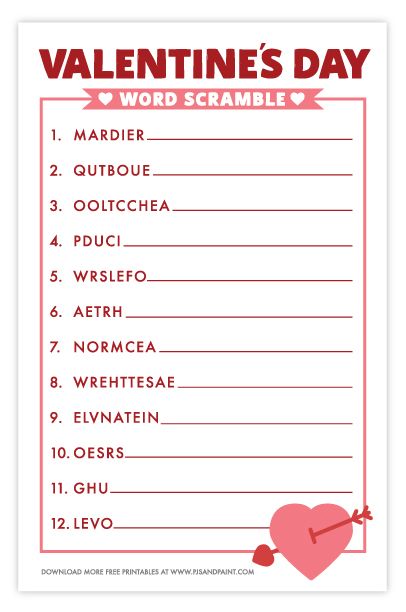 printable valentine word games