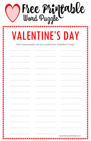 printable valentine word games