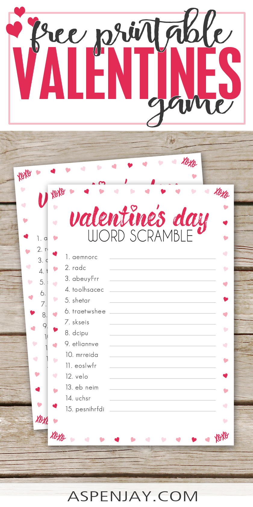 printable valentine word games