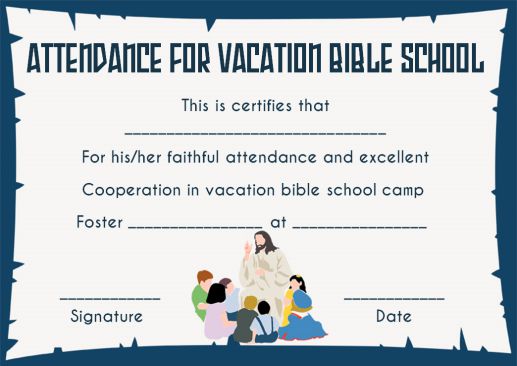 12+ VBS Certificate Templates for Students of Bible School (Church ...