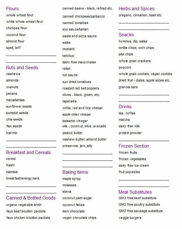 Free Printable Vegan Grocery Shopping List | Vegan Freezer