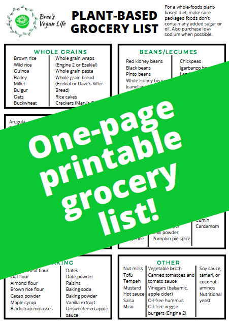 printable vegan shopping list