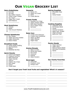 Printable Vegan Grocery List