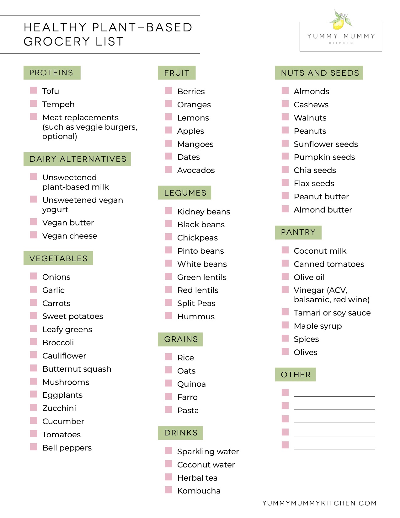 printable vegetarian shopping list
