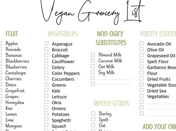 Vegan Grocery List  