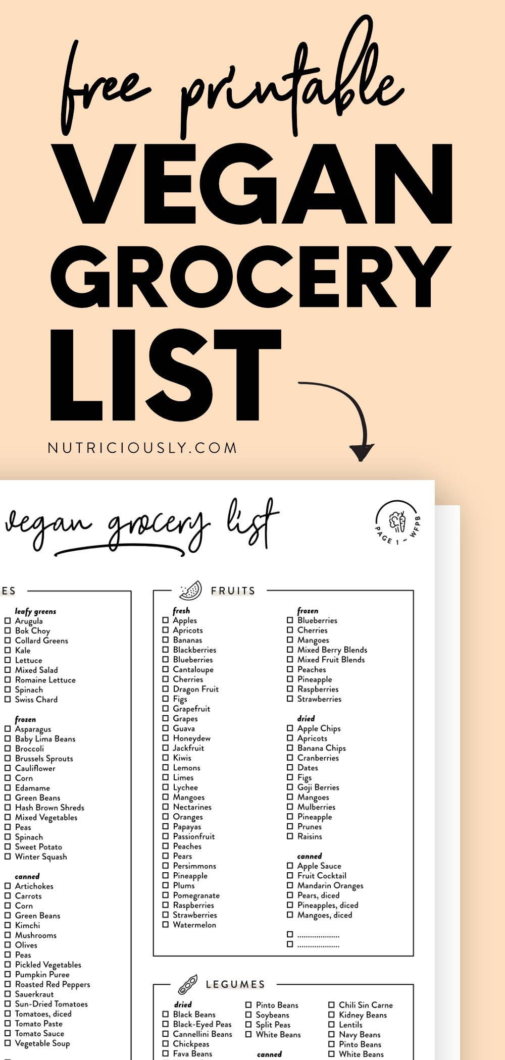 printable vegetarian shopping list