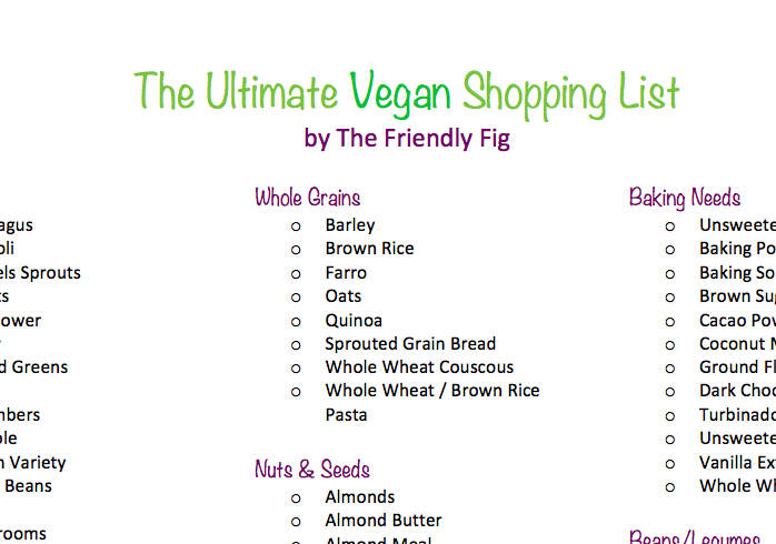 printable vegetarian shopping list