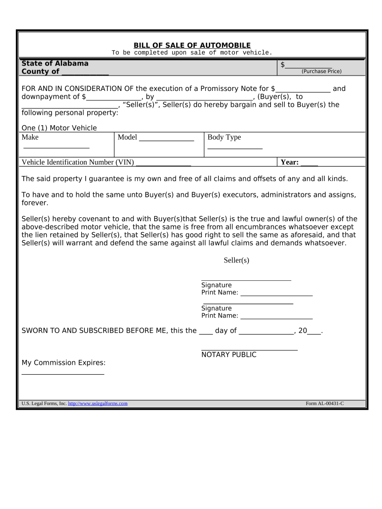 printable vehicle bill of sale for alabama