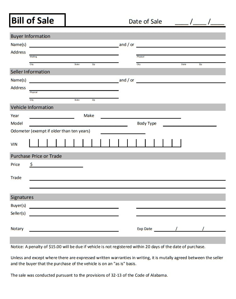 printable vehicle bill of sale for alabama