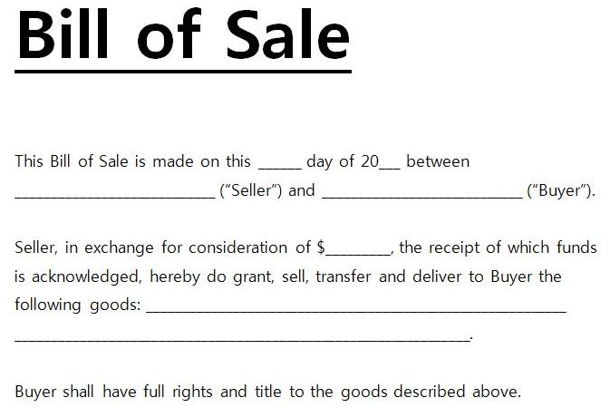 printable vehicle bill of sale form