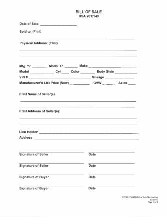 printable vehicle bill of sale form